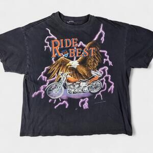 Vintage Americ Thunder Shirt Mens Large Black Ride The Best Eagle Motorcycle 90s